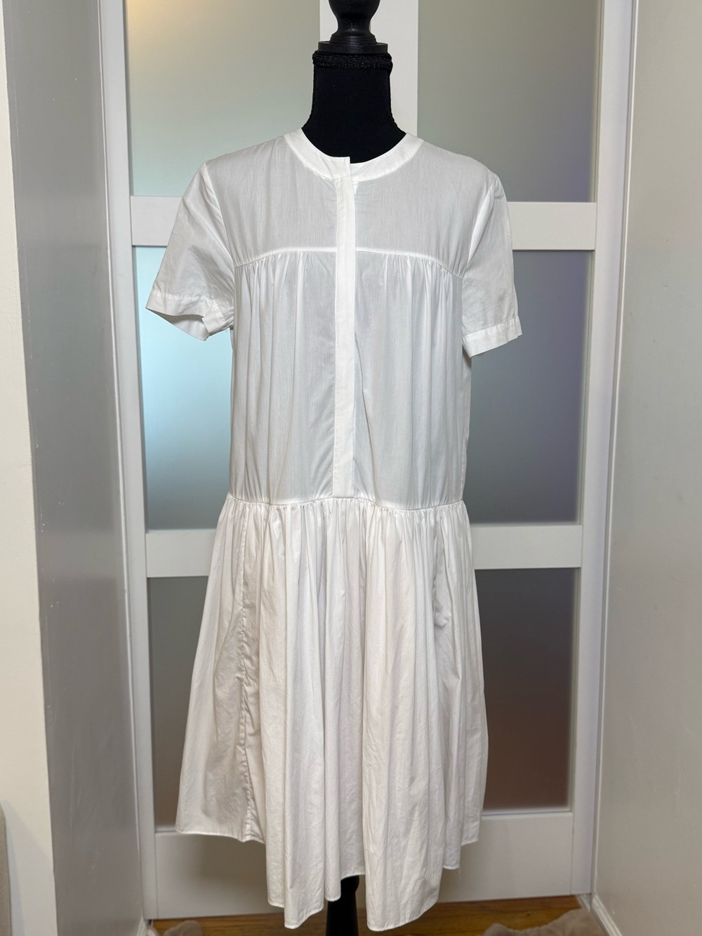 BCBGMaxAzria White Babydoll Cotton Mini Dress, size Small.